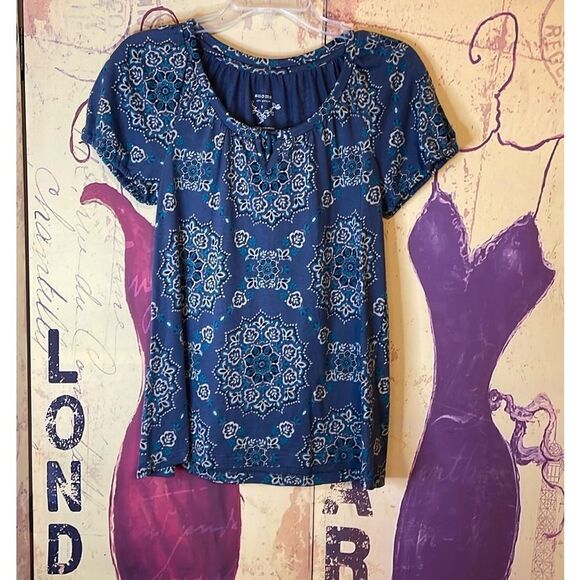 Sonoma Ladies Short Sleeve Bluish Gray Floral Top, Size Small - Picture 3 of 8